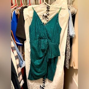 Double Crazy Surplice Neck Asymmetrical Hem Sequin Cami Bodycon Dress